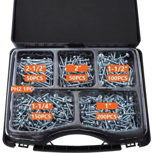 552pcs PH2 Screw Zinc Coated 25-63mm Pocket Hole Screws Washer Head Self Drilling Tapping Screw Kit for Wood Working