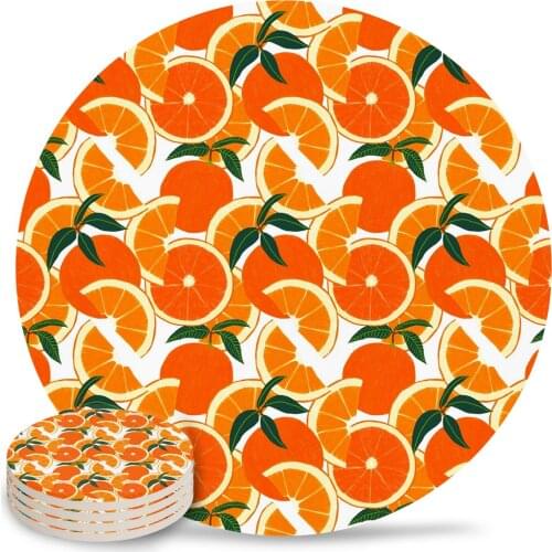 Orange Harvest Round Coaster Coffee Table Mats Kitchen Table Accessories Absorbent Ceramic Coasters