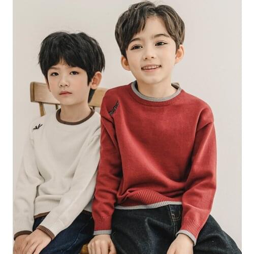Kids Boys Knit Sweaters Autumn Winter 100% Cotton Pullovers Children Fashion Casual Warm Knitted Tops School Uniform Clothing