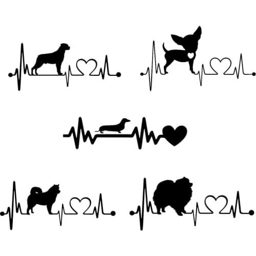 1pc Car Heartbeat Lifeline Sticker Samoyed Dog Chihuahua Dachshund Alaskan Funny Vinyl Decal Car Styling Accessories