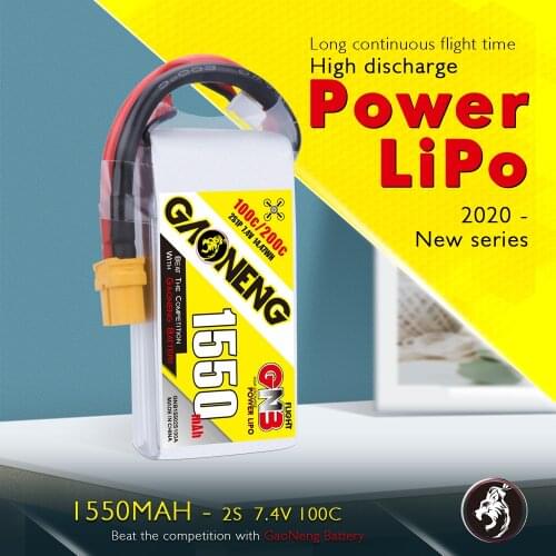 Gaoneng GNB 1550MAH 7.4V 100C / 200C 2S Lipo Battery Rechargeable XT60 Plug Connector For RC Models Multicopter Frame Accs