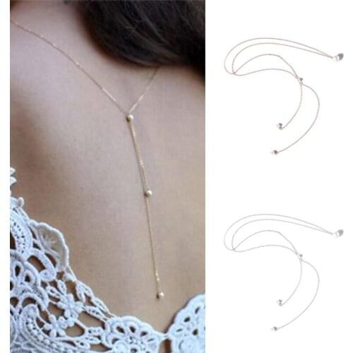 Womens Neck Chain Fashion Long Crystal Back Chain Ladies Elegant Sexy Simple Pearl Back Chain Dress Necklace Jewelry