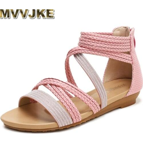 MVVJKE 2021Spring and Summer New Bohemian Ethnic Style Wild Fashion Vacation Cross Belt Slope with Roman Womens Sandals