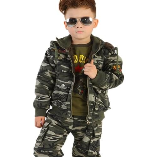 Winter Boys Military Scouting Suit Water-proof Camouflage Suit 90% Cotton Thicken Warm Wild Adventure Jacket and Trousers Set