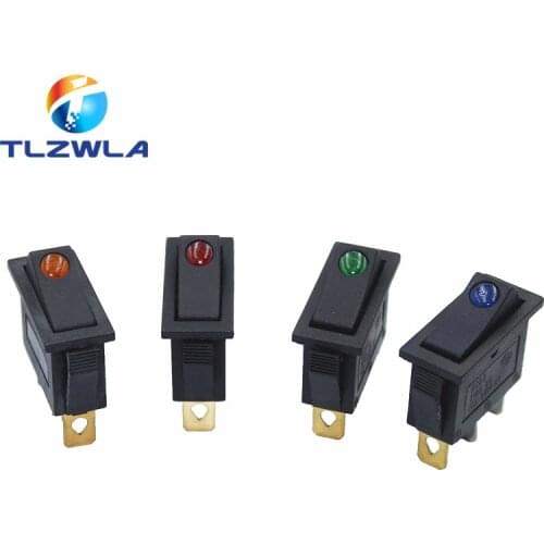 10pcs KCD3 Black Rocker Switch ON OFF 3Pin Latching 16A 250VAC With Dot LED For Motor Car Auto Switch Red Blue Green YellowLight