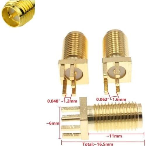100pcs PCB Mount LONG RP-SMA Female Coaxial Gold RF Straight Connector 0.062" 0.048"