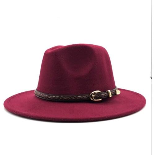 2019 New Winter Autumn Wool Women Men Belt Ladies Fedoras Top Jazz Hat European American Round Caps Bowler Hats 55-58cm