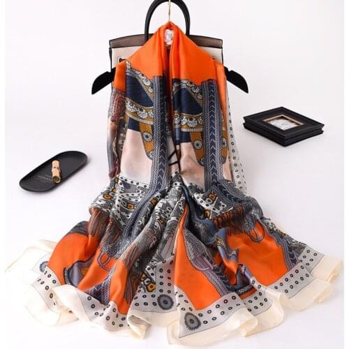 2021 Women Silk Winter Scarf Luxury Design Print Lady Beach Shawl Scarves Fashion Smooth Foulard Female Hijab