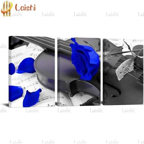 3pcs Full round square diamond embroidery Creative guitar blue rose flower diamond painting square by hand gift room decoration