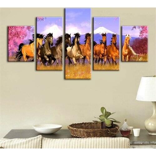 Horse Animals Landscape 5 Panel Canvas Picture Print Wall Art Canvas Painting Wall Decor for Living Room Poster No Framed