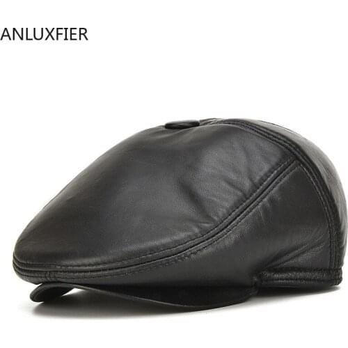 B-7168 New Arrival Sheepskin Peaked Cap Female Leather Cap Mens Fashion Autumn and Winter Hat New Year Gift