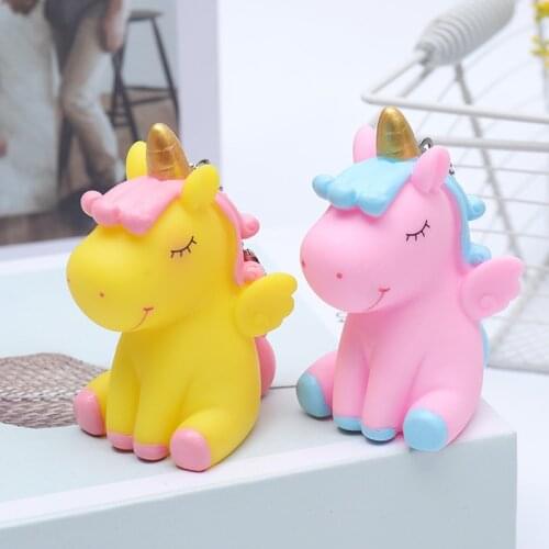 Cartoon Cute Animal Pony Unicorn Horse Keychain Doll Bell Key Ring Women Car Purse Key Chains Trinket Kids Toys or Gifts