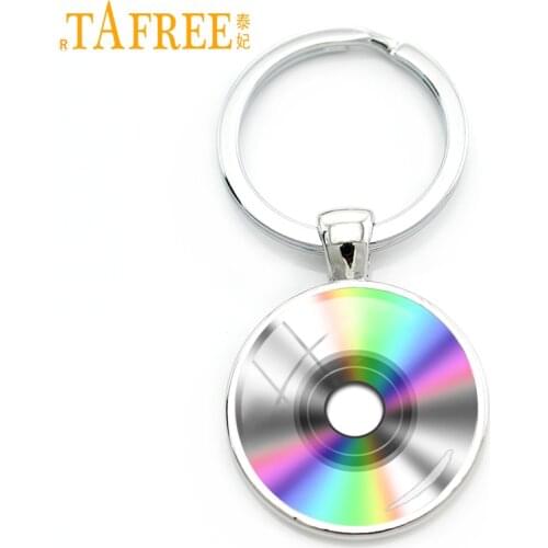 TAFREE colorful CD Keychain Record Disc classic music key chain fashion Keep your eyes and ears open men women jewelry H476