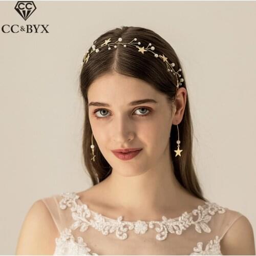 CC Wedding Jewelry Hairbands Earrings 2pcs Sets For Women Bridal Engagement Hair Accessories Bridesmaids Party Star Shape O524
