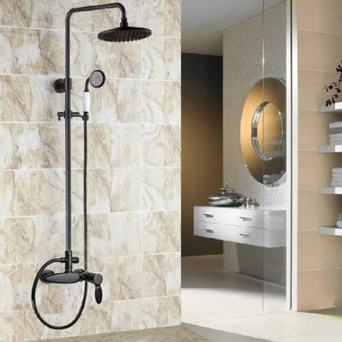Black Oil Rubbed Brass Single Handle Bathroom Rainfall Rain Shower Head Faucet Set Mixer Tap Wall Mounted mrs436