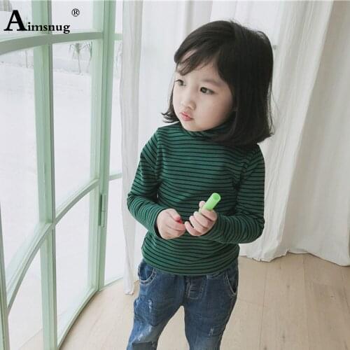 Children Sweet Mock Collar T-shirt Unisex Fashion Stripes Tees Shirt Long Sleeve Knitted Pullovers 2021 Autumn Casual Top
