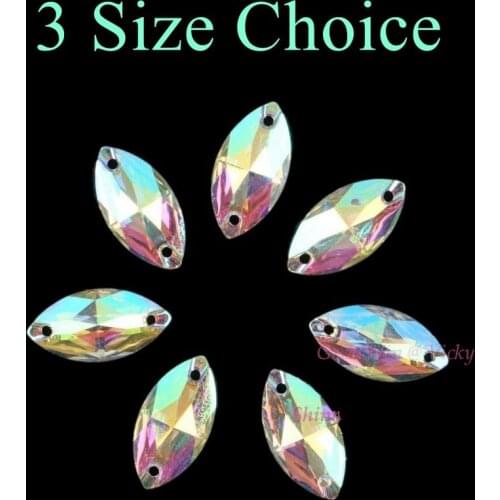 Leaf Shape / Horse Eye Sew On Rhinestones Flat Back Resin Sewing On Crystals Two Holes Beads Stones 6x12mm / 9x18mm / 11x24mm