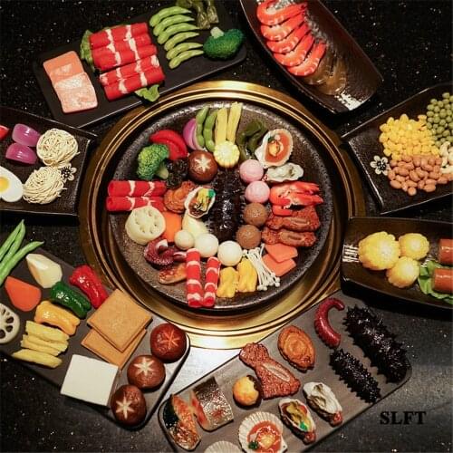 Meat balls shrimp green pepper agaric kelp scallop abalone potato tomato squid fish slices model Simulation fake food props