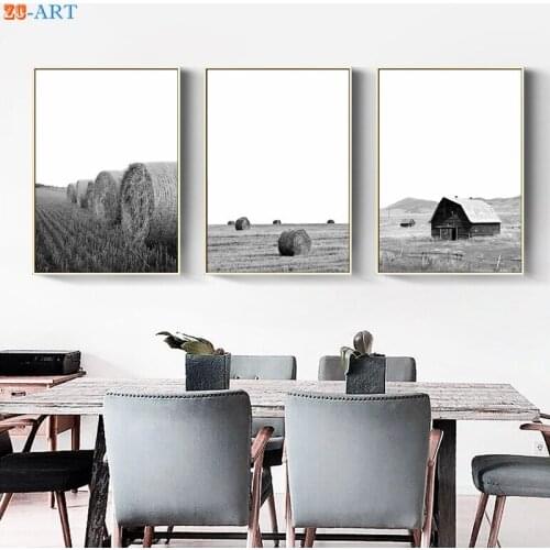 Crop Field Print Farmhouse Wall Art Canvas Painting Black and White Poster Decoration Pictures Dinning Room South Western Decor