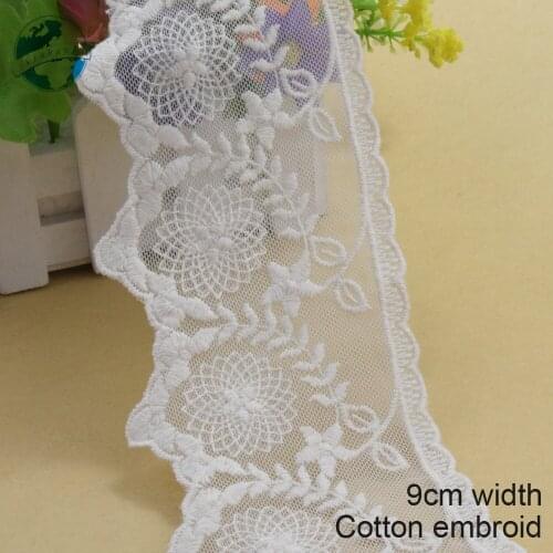 10yards 9cm wide white cotton embroided lace ribbon guipure trim DIY wedding Accessories dolls lace french lace applique#3898