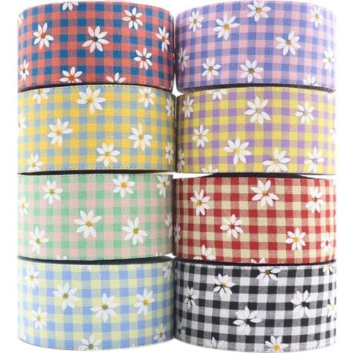 10 Yards 1''-1.5'' 25MM/38MM Daisy Lattice Printed Ribbon For Hair Bows DIY Crafts Handmade Accessories Y2021080401