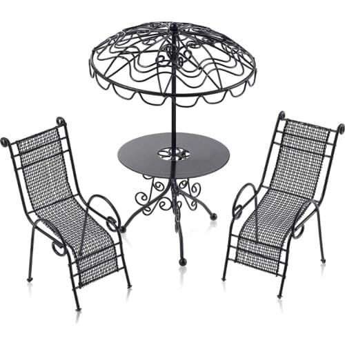 1/12 Scale Doll House Miniature Outdoor Garden Beach Poolside Scenery Furniture Decoration Metal Table Chairs Dollhouse Accesso