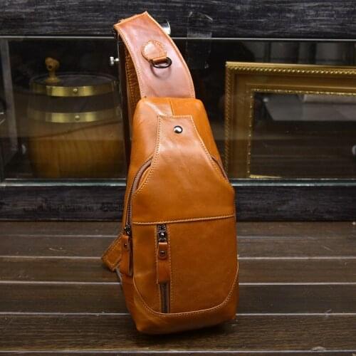 Leather Crossbody Bag Single Shoulder Men Bag Casual Chest Bag Men Leather Chest Packs Mini Sling Bag of Male Genuine