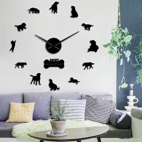 Labrador Retriever Dog Breeds Big Time Clock Self Adhesive Animals DIY 3D Wall Clock Dog Club Puppy Lover Room Wall Art Decor