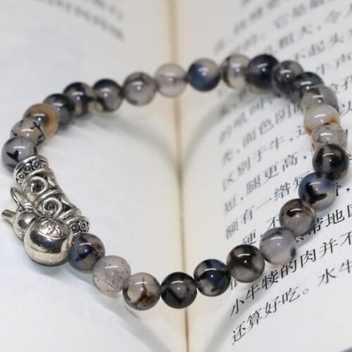 Natural 6mm Black Dragon Round Agat Stone Strand Bracelets Fashion Women Stone Round Beads High Grade Jewelry 7.5inch B1986