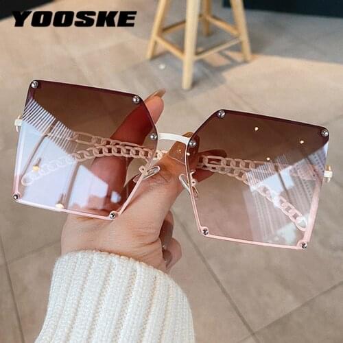 YOOSKE Oversized Square Sunglasses Women Trendy All-match Sunshade Sun Glasses Ladies Hollow Chain Legs Goggles Anti Ultraviolet