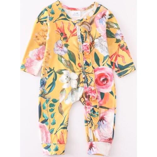 GirlyMax Fall Winter Infant Toddler Clothes Baby Girls Yellow Floral Romper