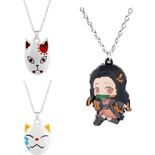 Anime Demon Slayer Cosplay Necklace Fox Mask Cartoon Jewelry For Women Men Enamel Pendant Necklace Gifts