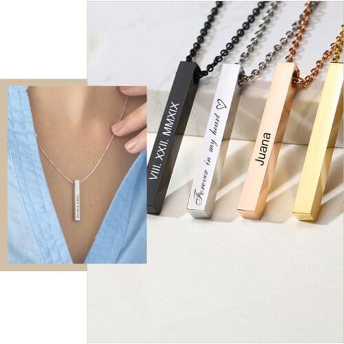 Customize Necklace for Women,Vertical Tube Bar Name Pendant,Gold Color Solid Stainless Steel Necklace,Minimalist Elegant Jewelry