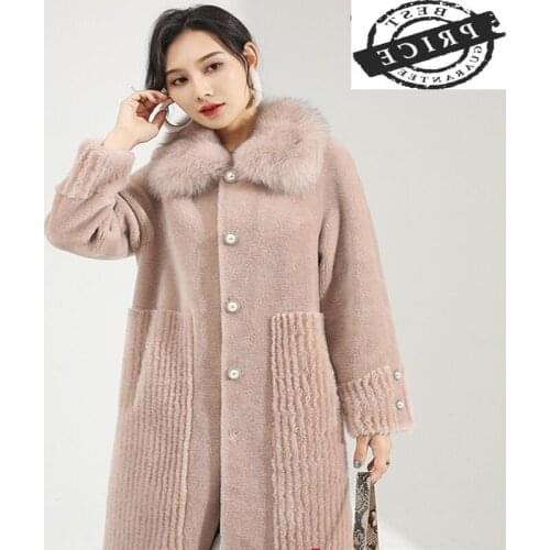 Coat Real Fur Female Winter Natural Fox Fur Collar Jacket Women 2021 Korean Vintage Sheep Shearing Jacket Top Hiver 12602