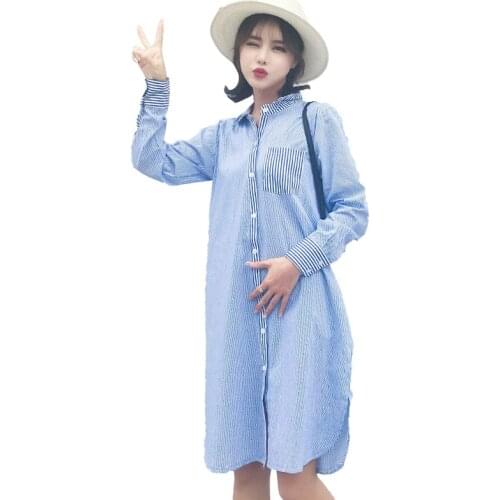 Maternity Dresses Pregnant Women Shirt 2018 Autumn Long Striped Dress New Long Sleeve Korean Pregnant Clothes Clothing