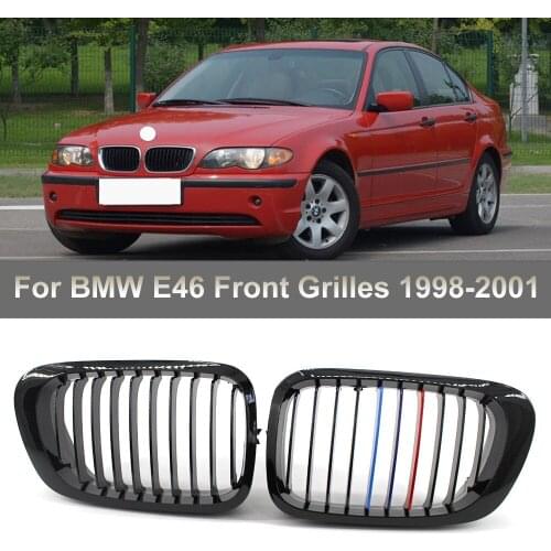 A Pair Front Bumper Kidney Grill Grills 1 Slat M Color For BMW 3 Series E46 2/4 Door 1998-2001 Racing Grills Car Accessories