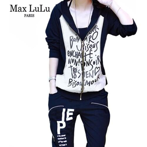 Max LuLu 2020 Korean Fashion Ladies Spring Printed Tracksuits Womens Casual Two Piece Sets Hooded Tops And Elastic Harem Pants