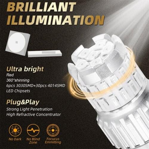 OLOMM 2Pcs P21W led 1156 T20 W21/5W 7443 P21/5W 1200LM W21W Car Bulb 7440 BA15S BAY15D PY21W Auto DRL Light 1157 White 12V Lamp