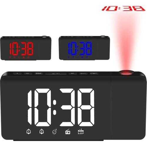 LED Digital Alarm Clock Wake Up Snooze Desk Projection Radio Clock Backlight With FM Radio Sleep Timer