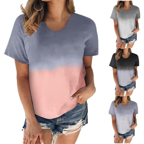 Summer T Shirt Women 2021 Hot Style Round Collar Fashion Gradient Loose Short Sleeve T-shirt Printing Harajuku Tshirt YFF6341