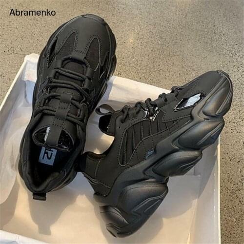 2021 New Womens Sneakers Vulcanize Shoes Korean Fashion New Female Black Pink Platform Thick Sole Running Casual Shoes Woman