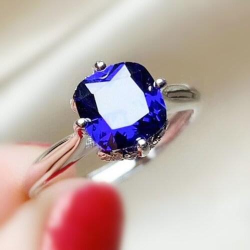 Per jewelry Blue sapphire square style ring Free shipping 6*6mm 1.2ct gemstone 925 sterling silver Fine jewelry T204159