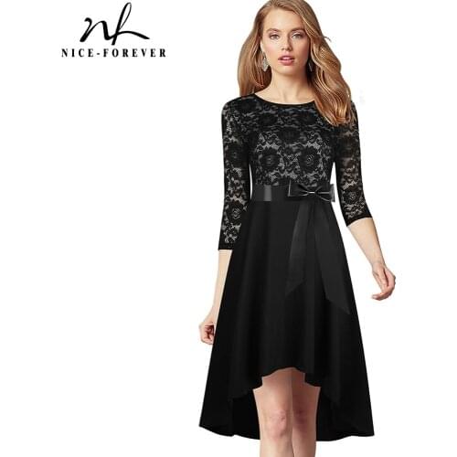 Nice-forever New Spring Women Fashion Floral Lace Elegant Dresses Cocktail Party Flare Swing Dress btyA187