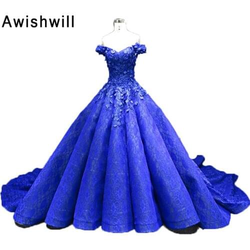 New Arrival Royal Blue Dubai Formal Evening Dress Elegant Off The Shoulder Ball Gown Prom Dress for Women Vestidos de Noche