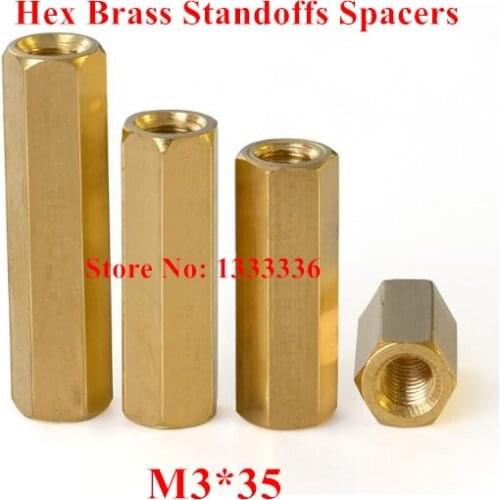 100pcs/lot M3*35 Hexagonal Brass standoffs spacer Hex Long nut M3 Female Thread Spacing Screws PCB Board Pillar