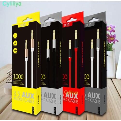 1000pcs Jack 3.5 mm Audio Cable Gold Plated Male to Male Aux Cable for iPhone Car Headphone Speaker Auxiliary Cord 1M