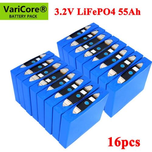 16pcs 3.2V LiFePO4 55Ah battery phosphate 55000mAh for 4S 12V 24V 3C Motorcycle Solar street light batteries modification Nickel