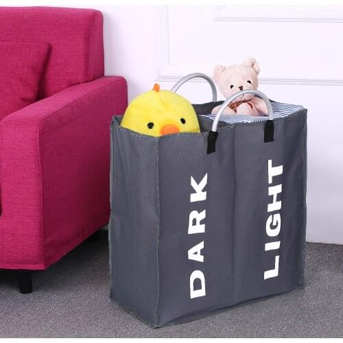 2 Grid Dirty Laundry Basket Laundry Organizer Dirty Clothes Toy Bra Laundry Bag Foldable Oxford Storage Bag with Alloy Handle