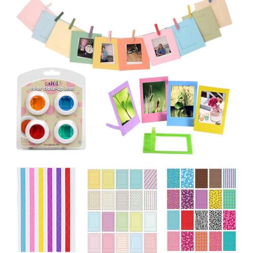 4 Colors Filter + Stickers + Photo Frame For Fujifilm Instax Mini 8, 8+, 7s, 9, Hello Kitty Instant Camera & Photo Paper Films