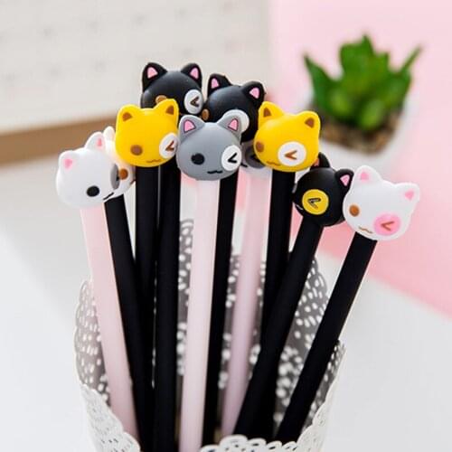 48pcs/lot black ink creative cartoon kawaii cat gel pen unisex water ink pen signing pen office school stationery prize